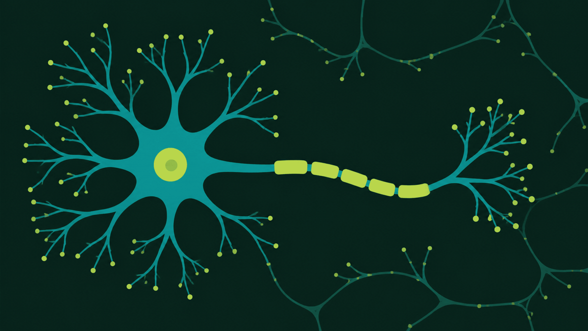 Stylised neuron with branching dendrites